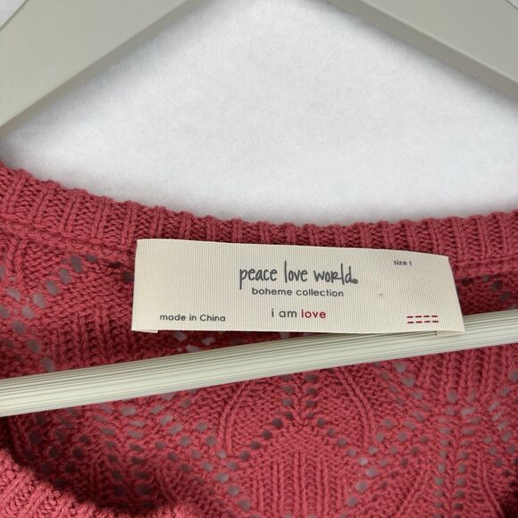 NWT Pink VNeck Sweater Granny Cottage Cozy Core Peace Love World Women’s Sz L - Picture 2 of 12